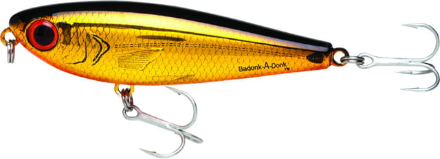 Bomber Saltwater SW Badonk Hi P Topwater Lure. 3.5in 1/2oz Gold/Black/Orange