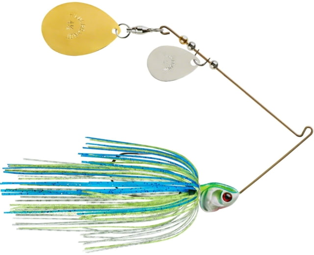 Booyah J.C. Covert Series Double Colorado Spinnerbait Fishing Hook 3/8oz 1 Piece White/Chartreuse/Blue