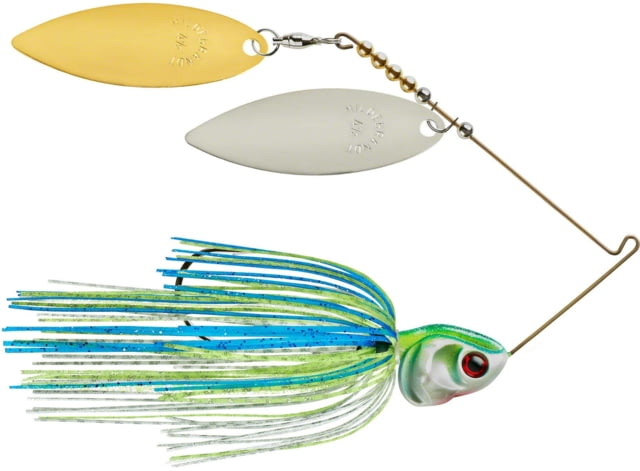 Booyah J.C. Covert Series Double Willow Spinnerbait Fishing Hook 3/4oz 1 Piece White/Chart/Blue-Nickel/Gold