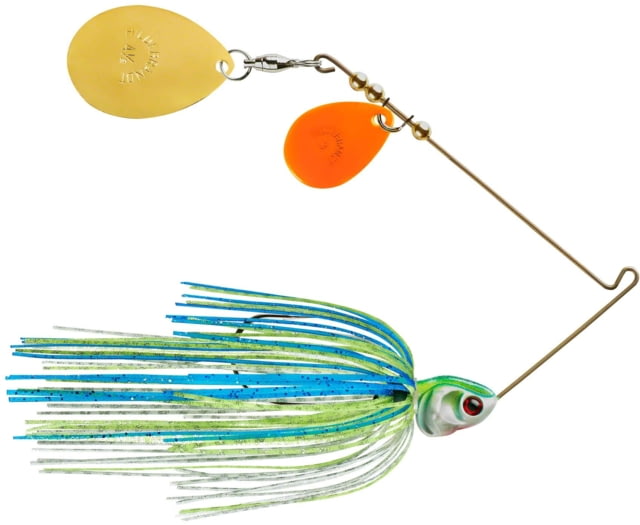 Booyah J.C. Covert Series Double Colorado Spinnerbait Fishing Hook 3/8 oz 1 Piece White/Chartreuse/Blue-Orange