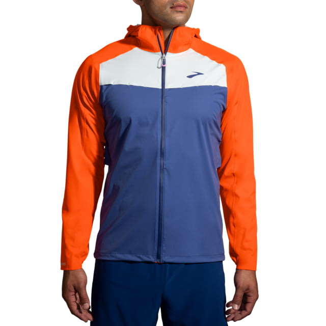 Brooks High Point Waterproof Jacket - Men's Aegean/Bright Orange/Lt Slate Extra Small