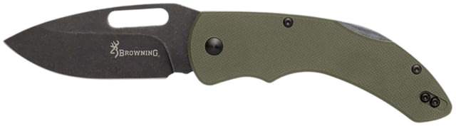 Browning Large Hidden Hollow Folding Knife 3in D2 Steel Drop Point Blade Green G10 Handle