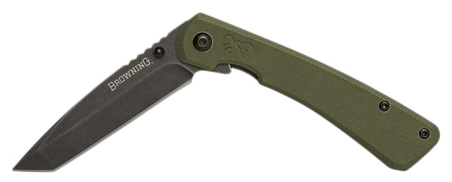 Browning Branded Rock Folding Knife 3in 7Cr17MoV Black Stonewash Tanto Blade Green G10 Handle