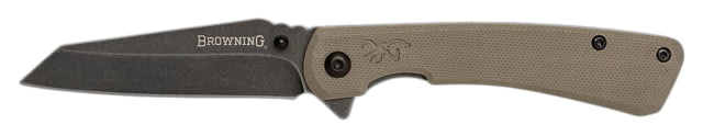Browning Branded Rock Folding Knife 3in 7Cr17MoV Black Stonewashed Wharncliffe Blade Flat Dark Earth G10 Handle