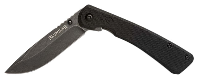 Browning Branded Rock Folding Knife 3in 7Cr17MoV Black Stonewash Drop Point Blade Black G10 Handle