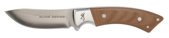 Browning Guide Series Fixed Blade Knife 3.625in Sandvik 14C28N Skinner G10 Handle Split Grain Leather
