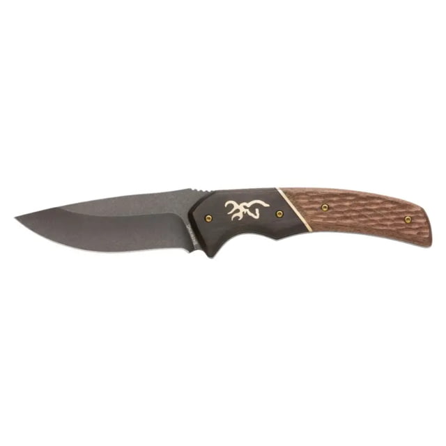 Browning Browning Large Hunter Fixed Blade Knife 3.625in 440-C Drop Point Wood Handle Split Grain Leather