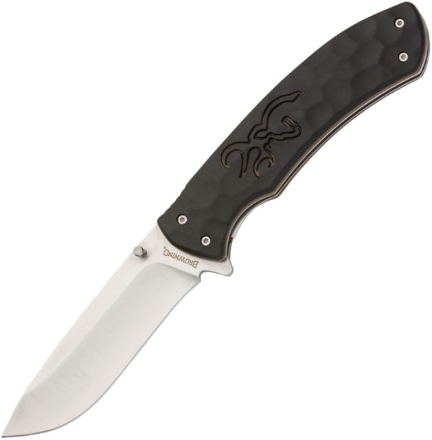 Browning Large Primal Linerlock Folding Knife 3.75" satin finish 8Cr13MoV stainless drop point b Black rubberized polymer handle