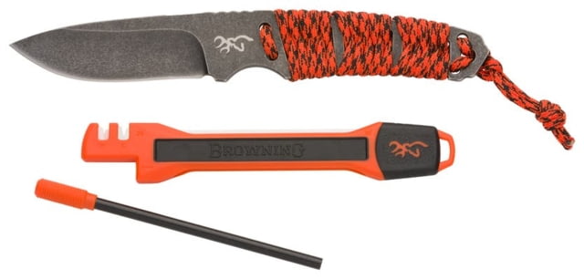 Browning Last Light Combo Fixed Blade Knives 3.5in 8Cr13MoV Stainless Steel Wrapped Paracord Orange Handle