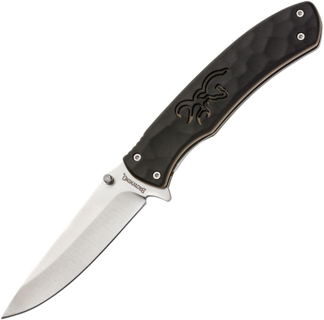 Browning Medium Primal Linerlock Folding Knife 3.5" satin finish 8Cr13MoV stainless drop point bl Black rubberized polymer handle