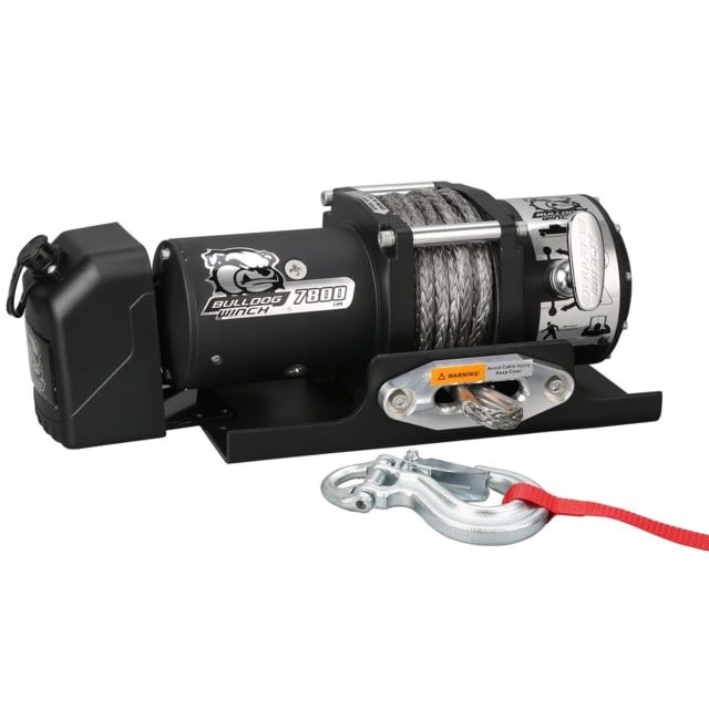 Bulldog Winch 7800lb Trailer Winch 50ft Synth Rope Roller Fairlead Mnt Plate Low Profile