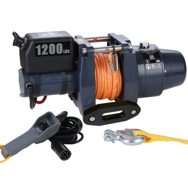 Bulldog Winch Hoist 1200 lb 12vDC 50ft Synthetic Rope Black