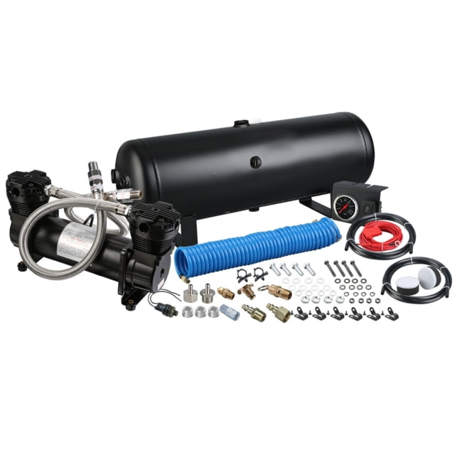 Bulldog Winch On Board Air Kit Twin Head 4.2CFM with 2.5 Gal Tank in-Cab Gauge and Switch Black