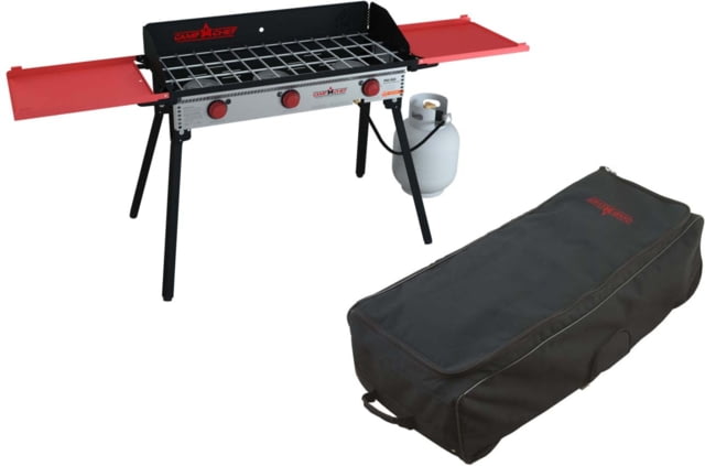 Camp Chef Pro 90X - 3 Burner Stove Black and Red with Black Top-loading Roller Bag Black RCB90