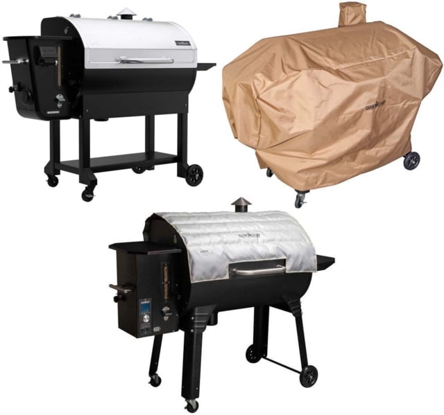 Camp Chef Woodwind Wi-Fi 36 Pellet Grill Stainless/Black with Tan Patio Cover PCPG36L and Blanket for 36in Pellet Grills Grey PG36BLKL