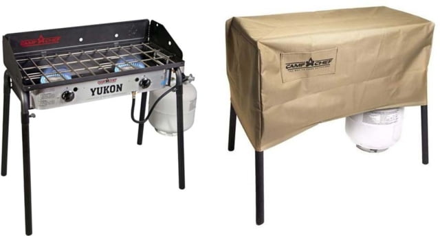 Camp Chef Yukon Burner 2 x Burner Red/Silver/Black with Tan Patio Cover PC32