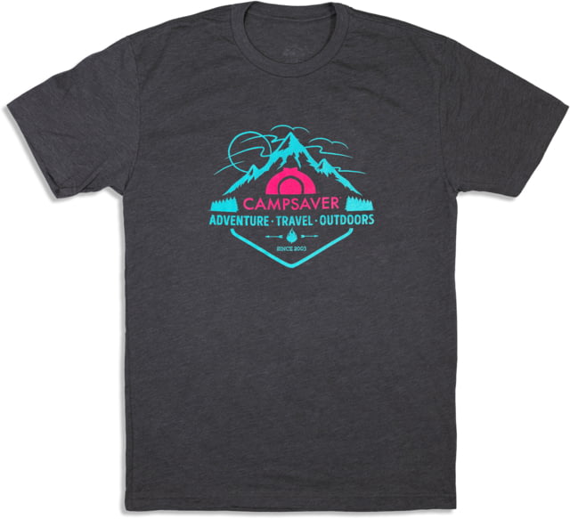 CampSaver Mountain Adventure T-Shirt Charcoal/Teal/Pink Logo X-Small MTNADV-CHR-TL/PNKLG-X-Small