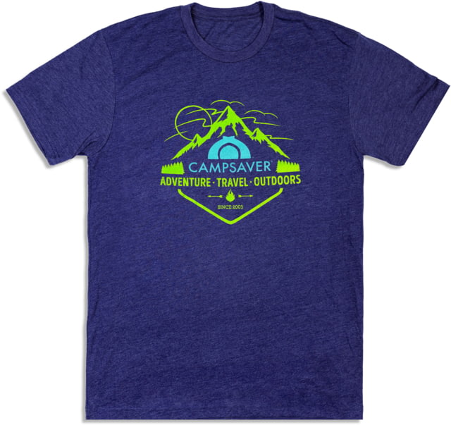 CampSaver Mountain Adventure T-Shirt Storm/Neon Green/Teal Logo Medium