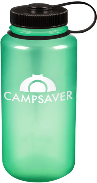 CampSaver Nalgene Wide Mouth Bottle 32oz Glow Green Bottle Black Cap White Logo