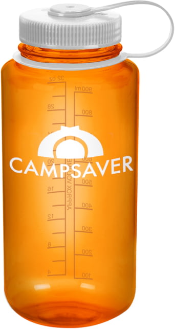 CampSaver Nalgene Wide Mouth Bottle 32oz Orange Bottle White Cap White Logo
