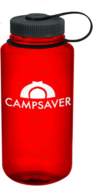 CampSaver Nalgene Wide Mouth Bottle 32oz Ruby Red Bottle Black Cap White Logo