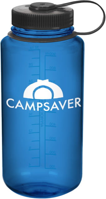 CampSaver Nalgene Wide Mouth Bottle 32oz Slate Blue Bottle Black Cap White Logo