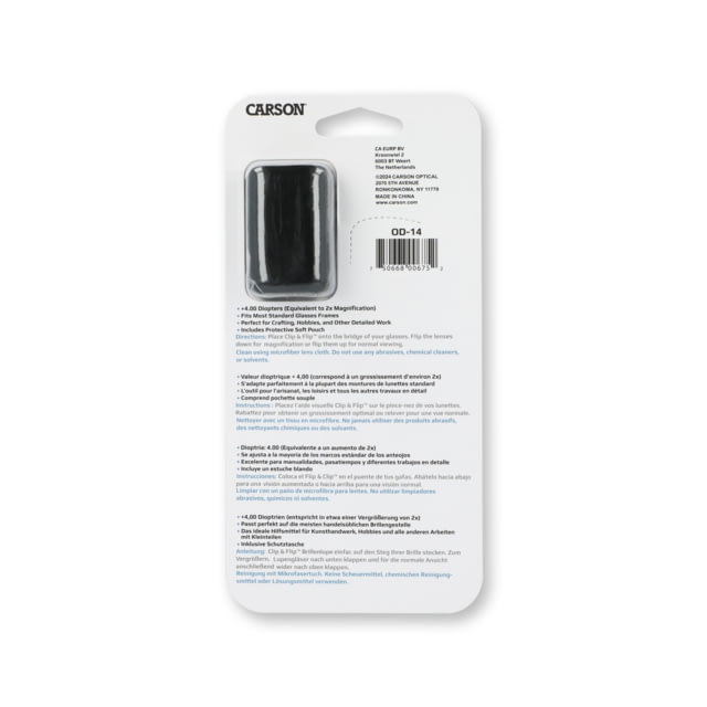 Carson Clip & Flip 2x Power +4.00 Diopter Clip-On Flip-Up Magnifying Lenses