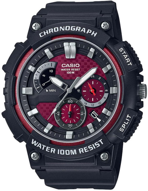 Casio Outdoor Analog Watch w/Chronograph Date Window Luminous Hands WR to 100M w/Red Face - Mens Black One Size