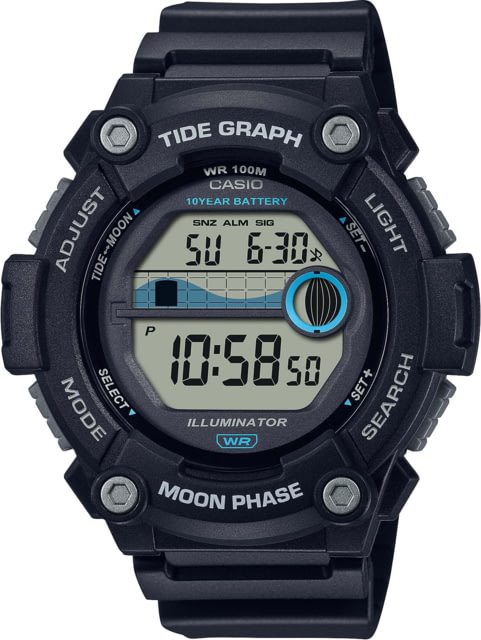 Casio Outdoor Digital Fishing Watch w/Tide and Moon Graph - 10 Year Battery Life - Mens Black One Size