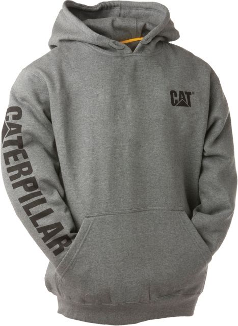 Caterpillar Trademark Banner Hooded Sweatshirt - Men's Extra Large Regular Dark Heather Grey