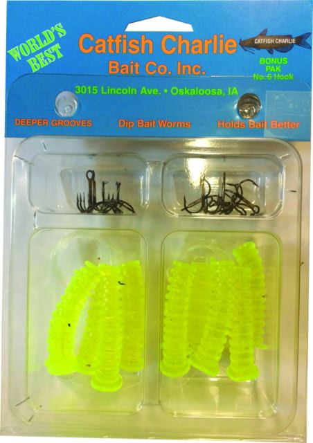 Catfish Charlie Dip Bait Worms Chartreuse 12 Pack