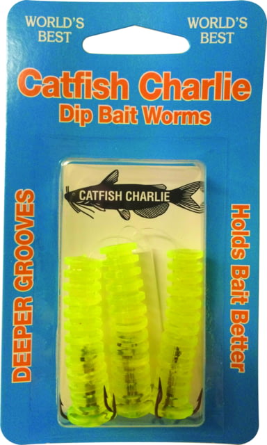 Catfish Charlie Dip Bait Worms Chartreuse 3 Pack