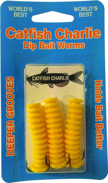 Catfish Charlie Dip Bait Worms Yellow 3 Pack