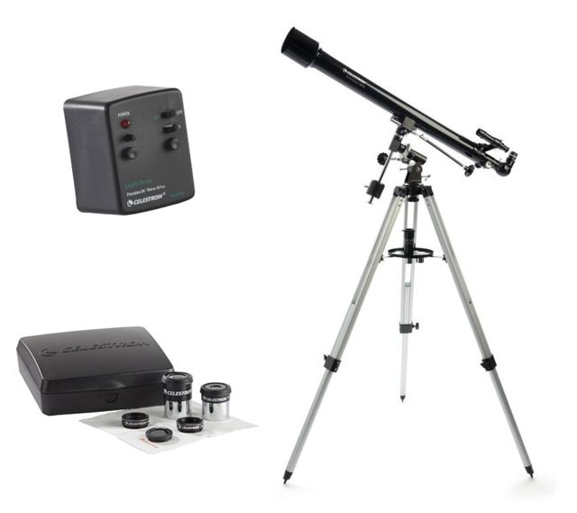 Celestron PowerSeeker 60 EQ Astronomical Telescope  w/ PowerSeeker Accessory Kit 94306 and Motor Drive 93514