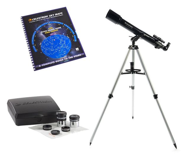 Celestron PowerSeeker 70AZ Telescope w/ PowerSeeker Accessory Kit 94306 and Sky Maps Chart Reference Guide 93722
