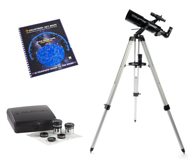 Celestron PowerSeeker 80AZS Telescope  w/ PowerSeeker Accessory Kit 94306 and Sky Maps Chart Reference Guide 93722