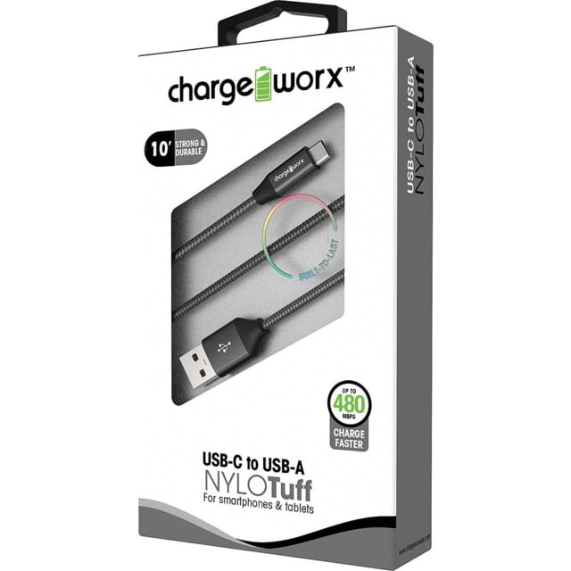 Chargeworx Cable USB-C 10ft Black