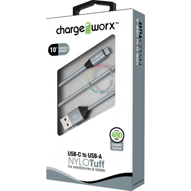 Chargeworx Cable USB-C 10ft Silver