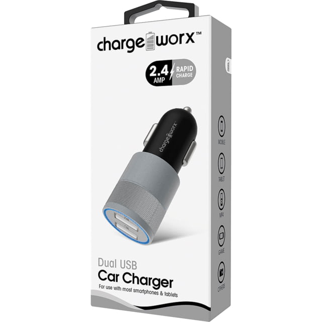 Chargeworx Car Charger 2 USB Ports Black / Silver