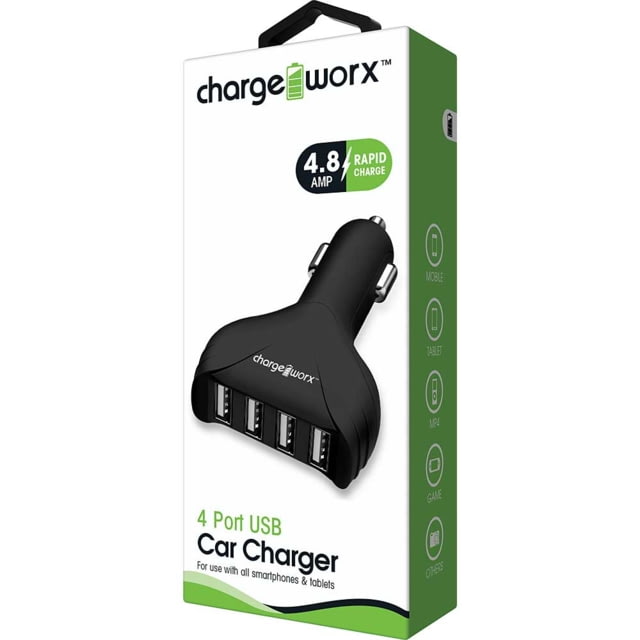 Chargeworx Car Charger 4 USB Ports Black