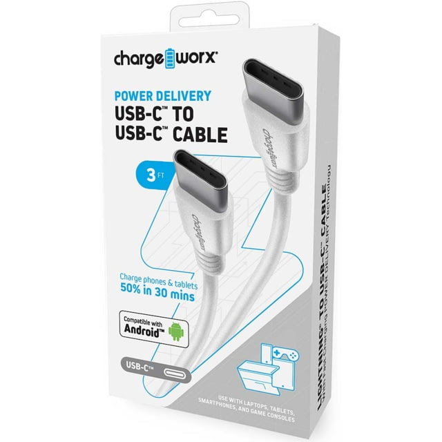 Chargeworx PD Cable USB-C to USB-C 3ft White