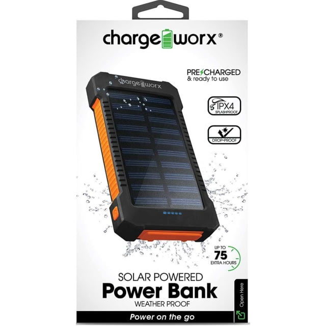 Chargeworx Solar Powered Power Bank 10000mAh Black