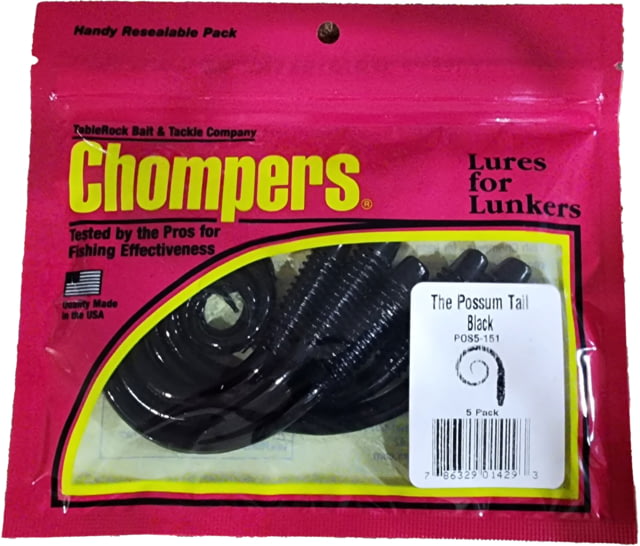 Chompers Possum Tail Worms Jig - 5 Pack Black 5in