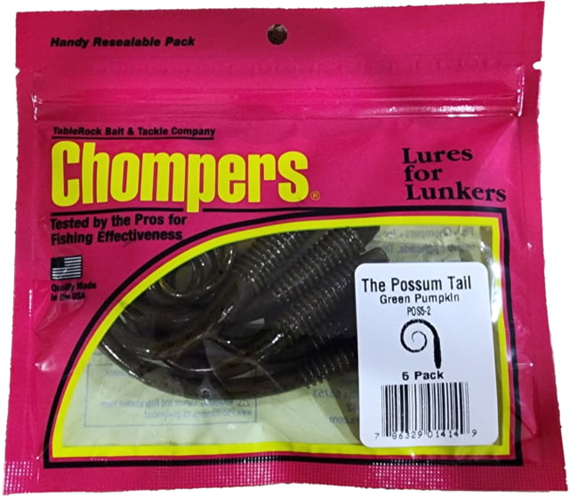 Chompers Possum Tail Worms Jig - 5 Pack Green Pumpkin 5in