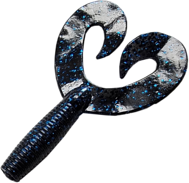 Chompers Super Jig Double Tail Grub 1 4in Black/Blue Flake