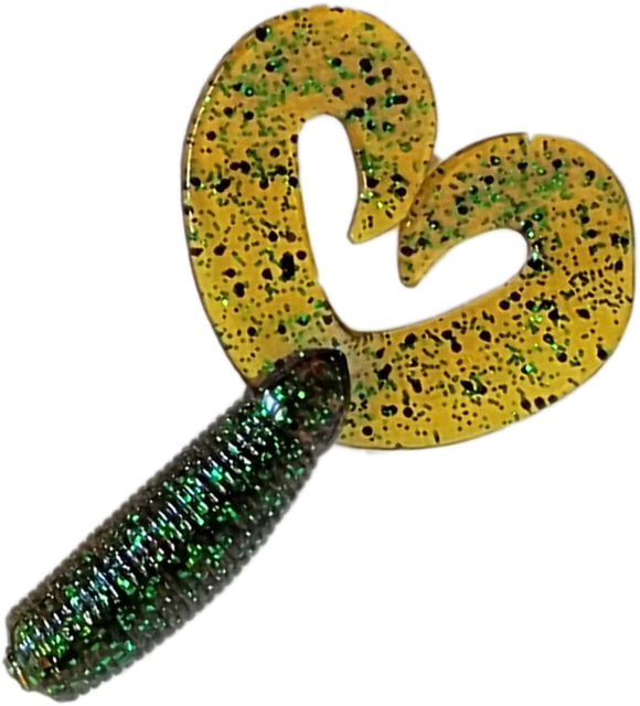 Chompers Super Jig Double Tail Grub 1 5in Root Beer Green