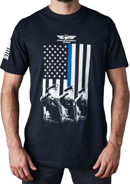 Christensen Arms Flag Blue Line T-Shirt – Men’s Small Black