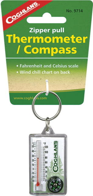 Coghlans Zipper Pull Thermomter/Compass with Fahrenheit and Celsius scales