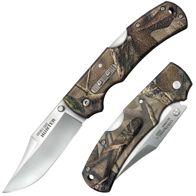 Cold Steel Double Safe Hunter Folding Knife 3.5in 8Cr13MoV Stainless Steel Clip Point Blade Black Long GFN Handle