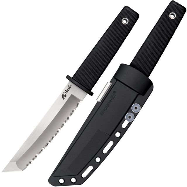 Cold Steel Kobun Serrated Fixed Blade Knife 5.5in AUS-8A Serrated Tanto Blade Black Long Kray-Ex Handle